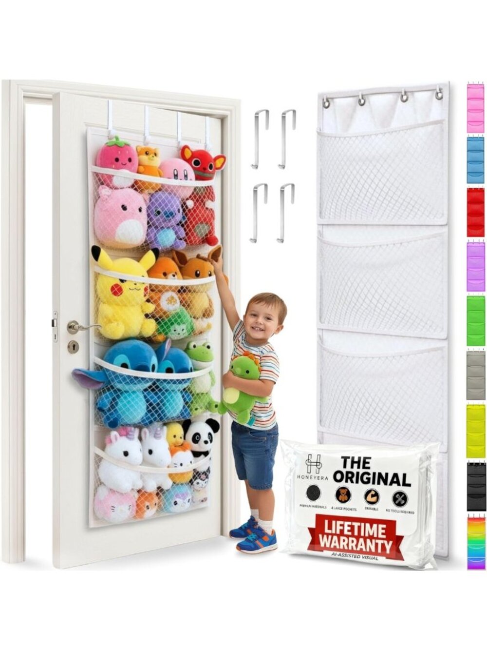 Stuffed Animal Storage Organizer - Over Door Plush Toy Hammock for Kids